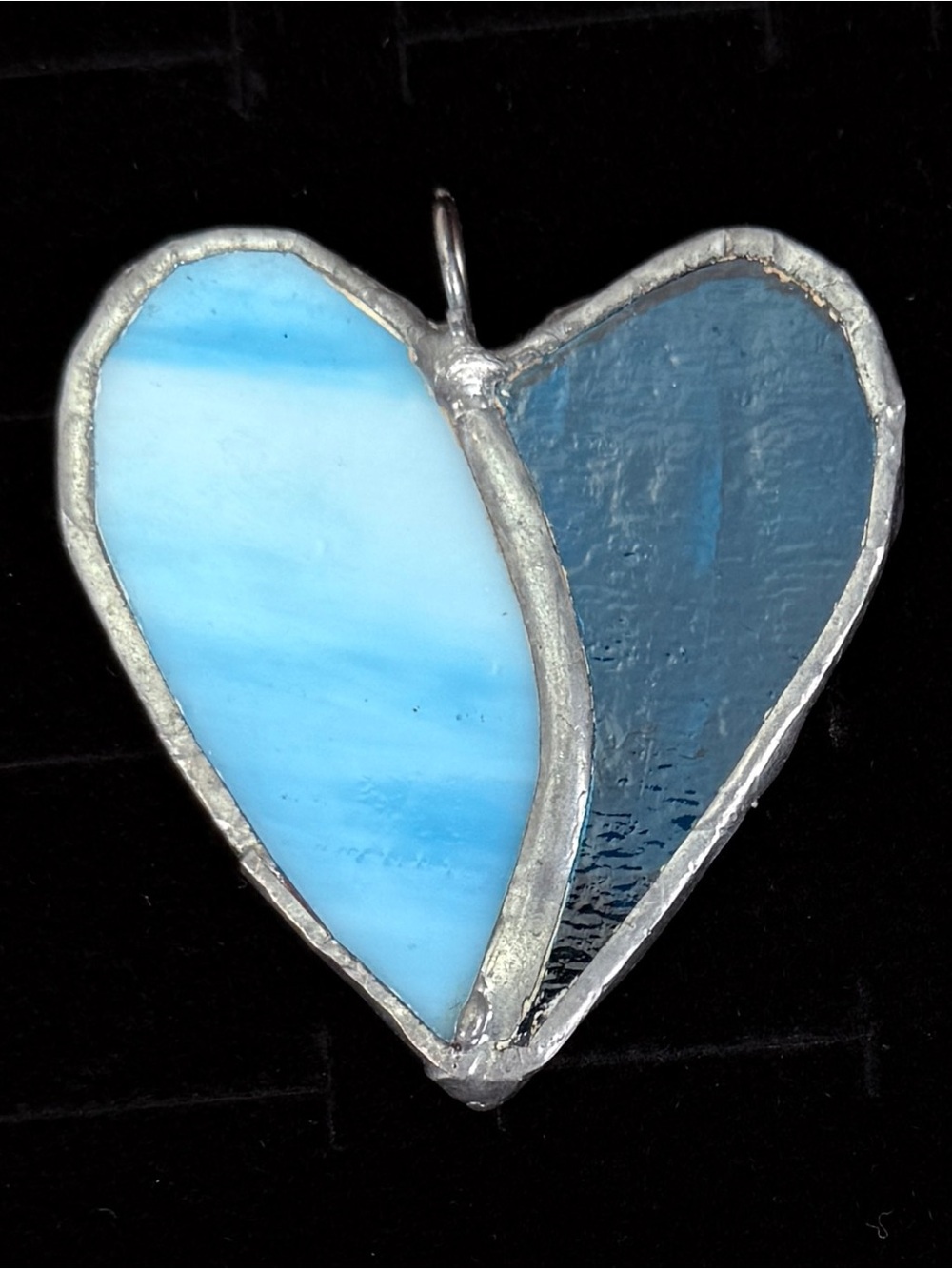 Vintage Stained Blue Glass Heart Pendant